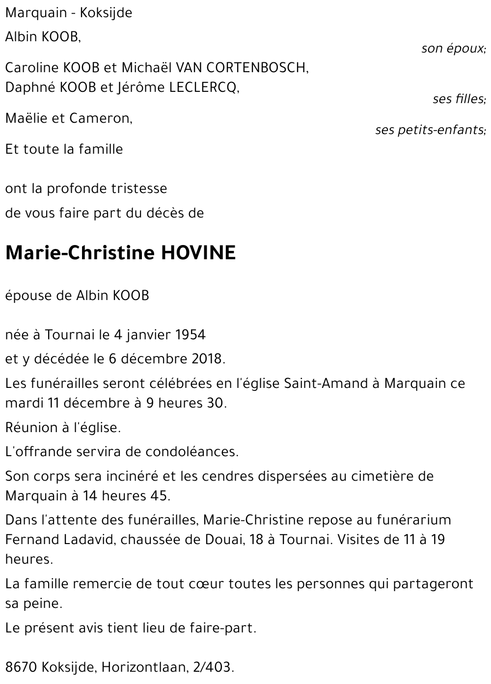 Marie-Christine HOVINE