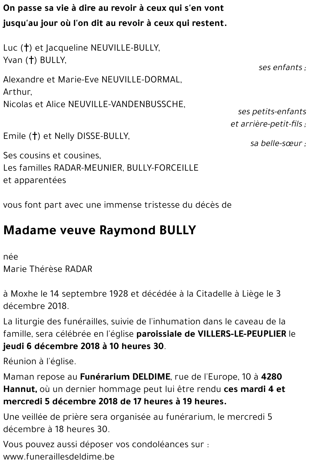 Veuve Raymond BULLY