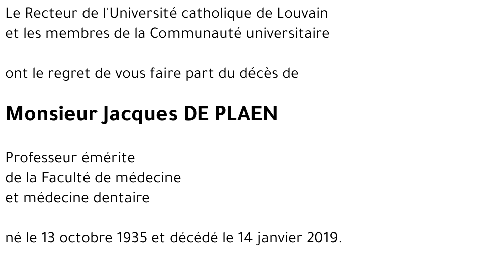 Jacques DE PLAEN