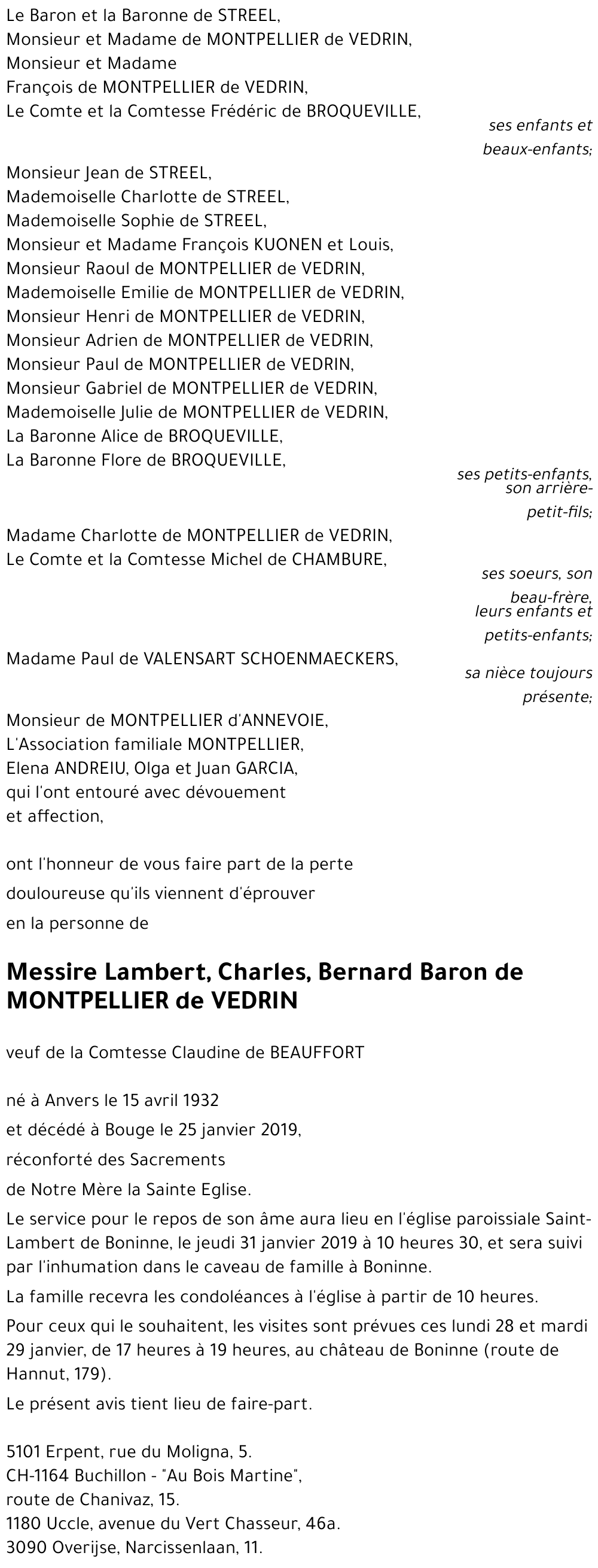 Lambert, Charles, Bernard Baron de MONTPELLIER de VEDRIN