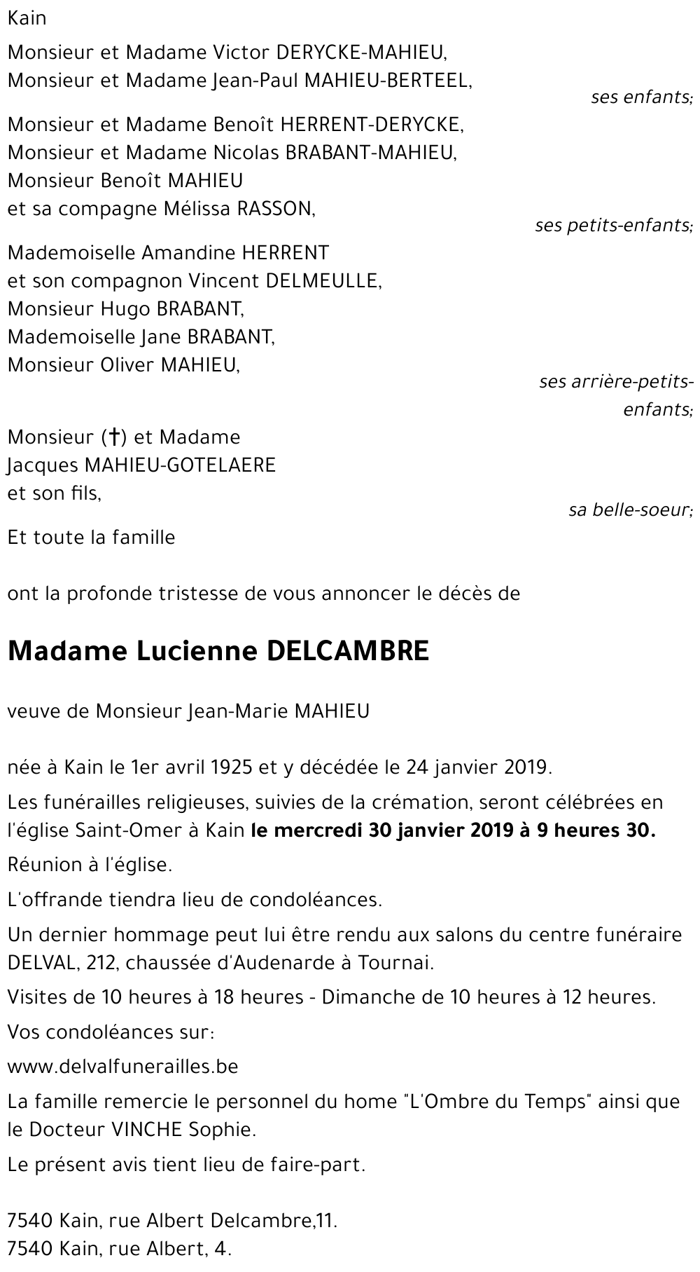 Lucienne DELCAMBRE 01/04/1925