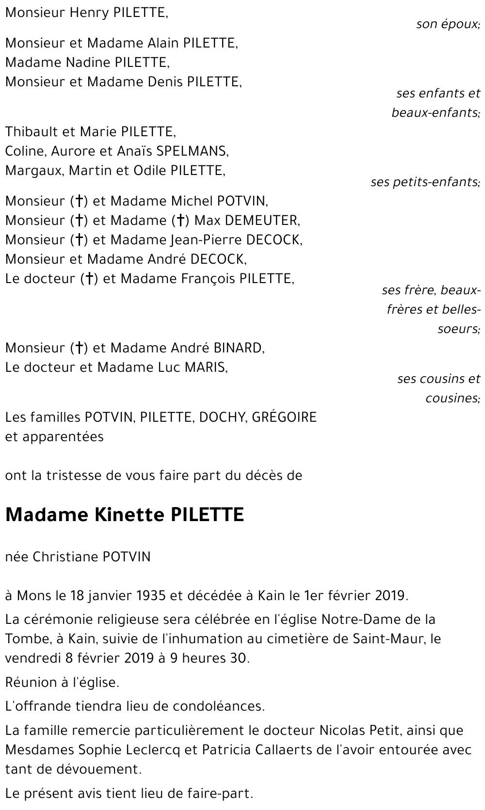 Kinette PILETTE