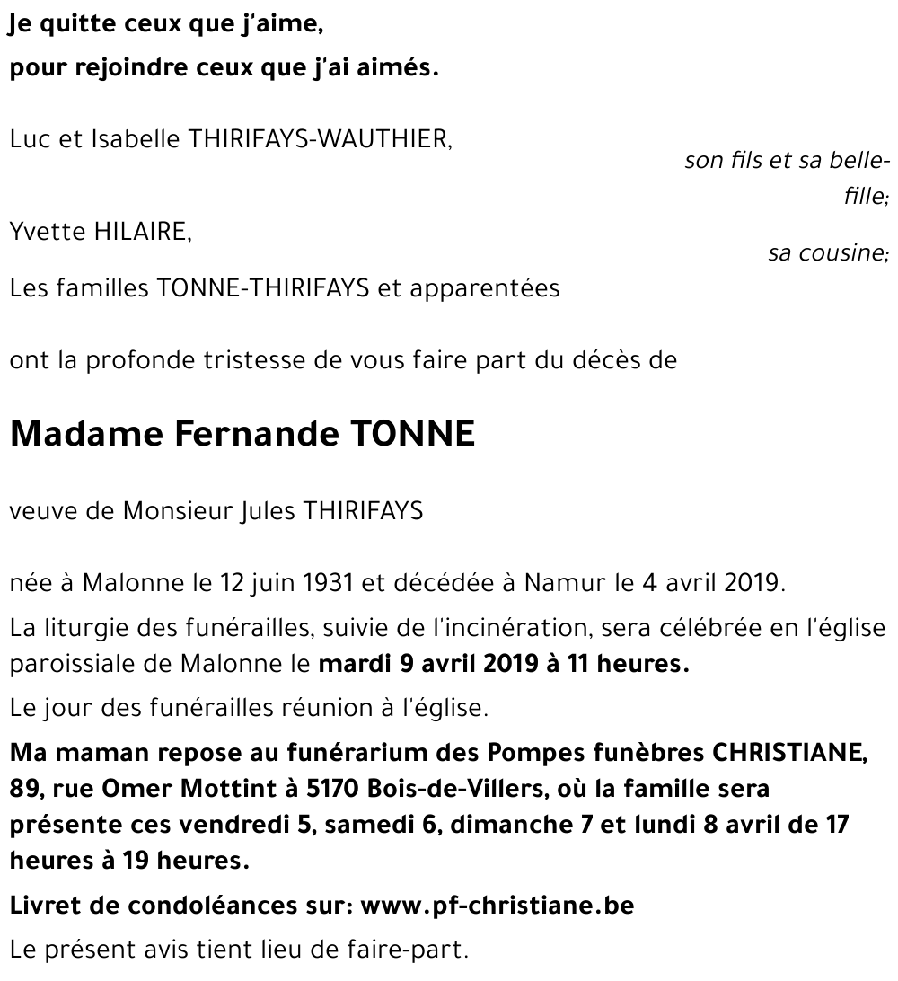 Fernande TONNE