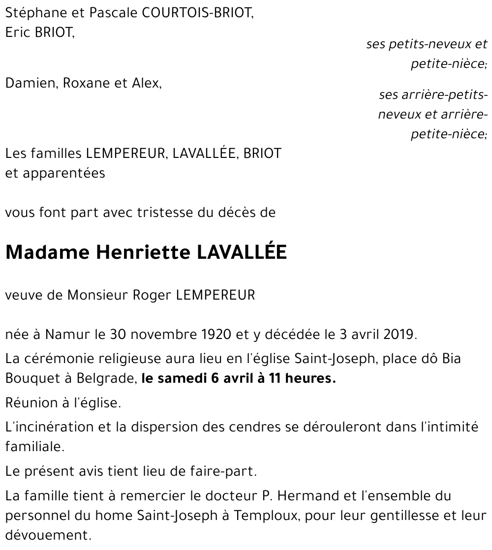 Henriette LAVALLÉE