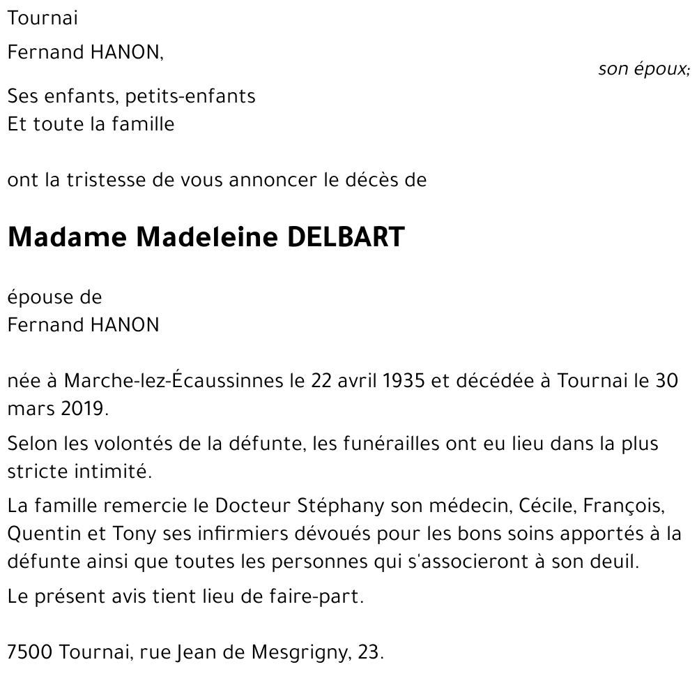 Madeleine DELBART