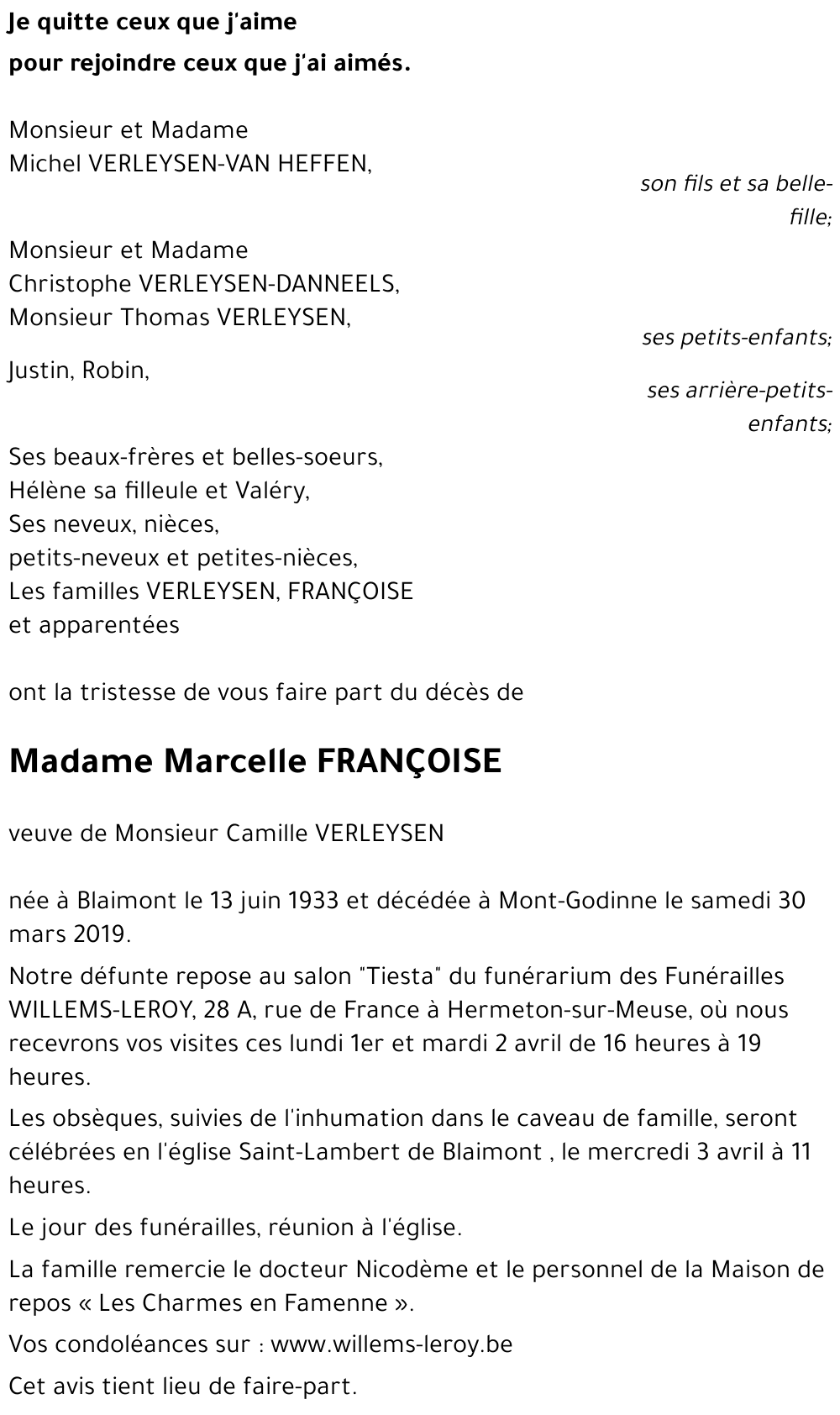 Marcelle FRANÇOISE