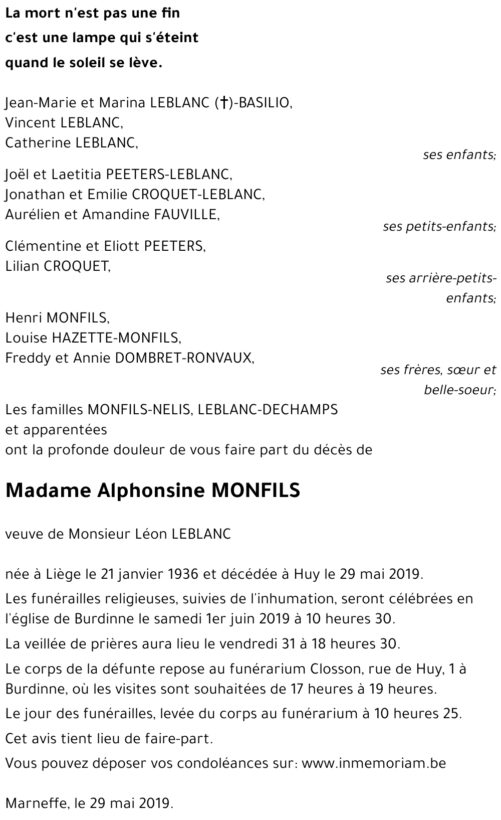 Alphonsine MONFILS