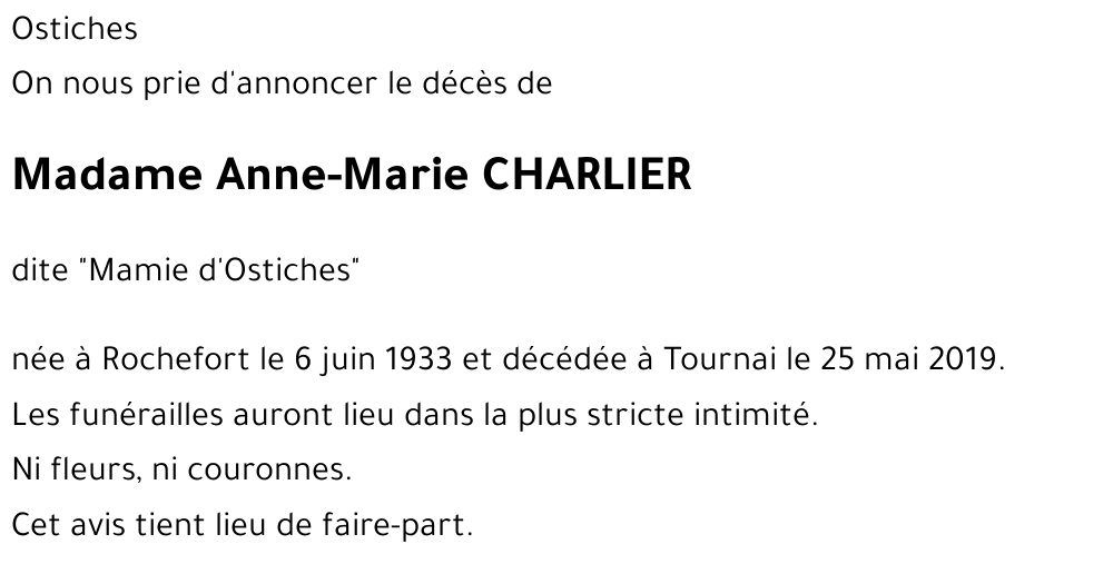 Anne-Marie CHARLIER dite 