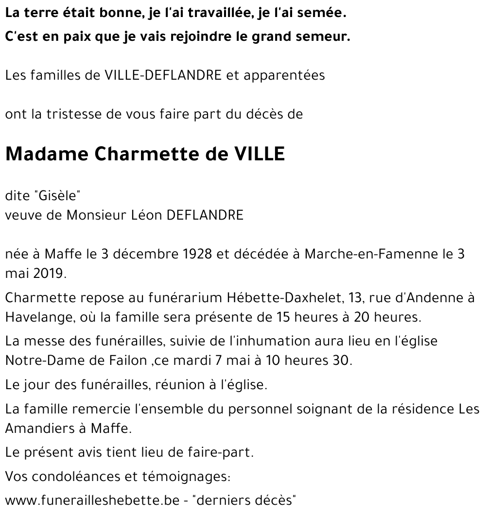 Charmette de VILLE