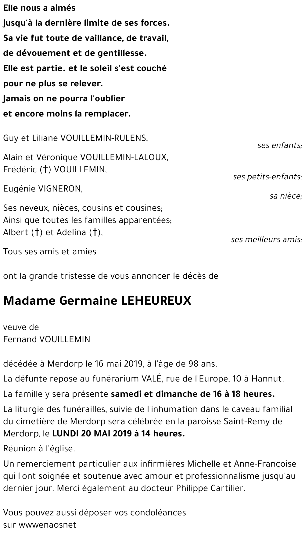 Germaine LEHEUREUX - VOUILLEMIN(+)