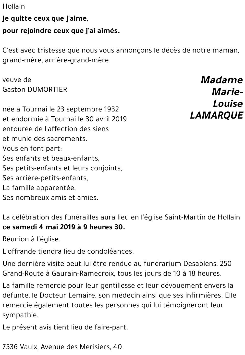 Marie-Louise LAMARQUE