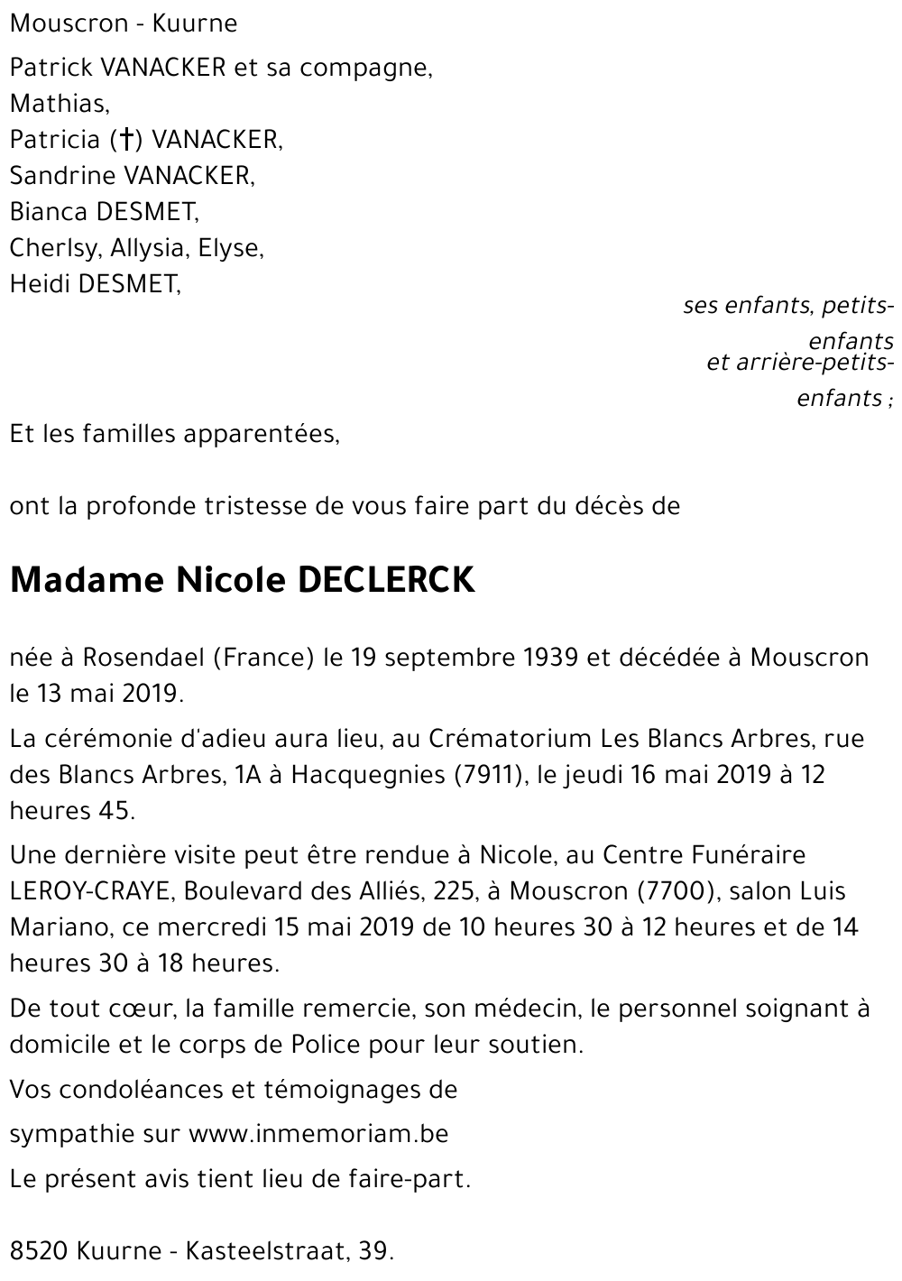 Nicole DECLERCK