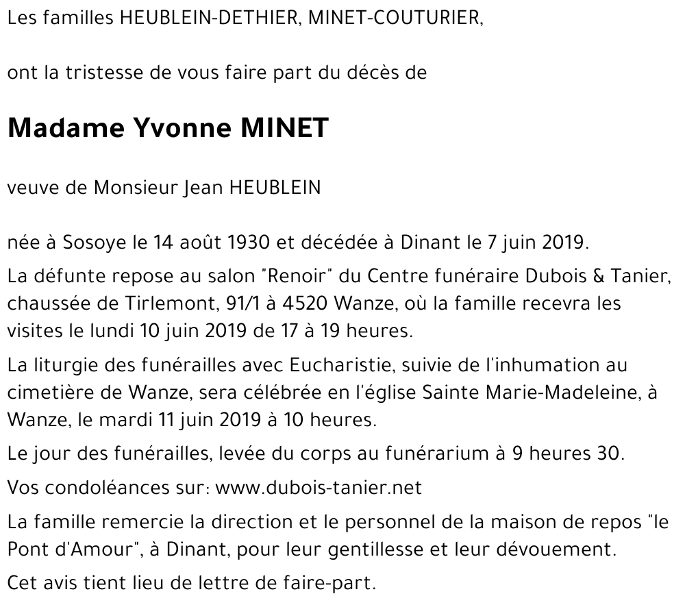 Yvonne MINET