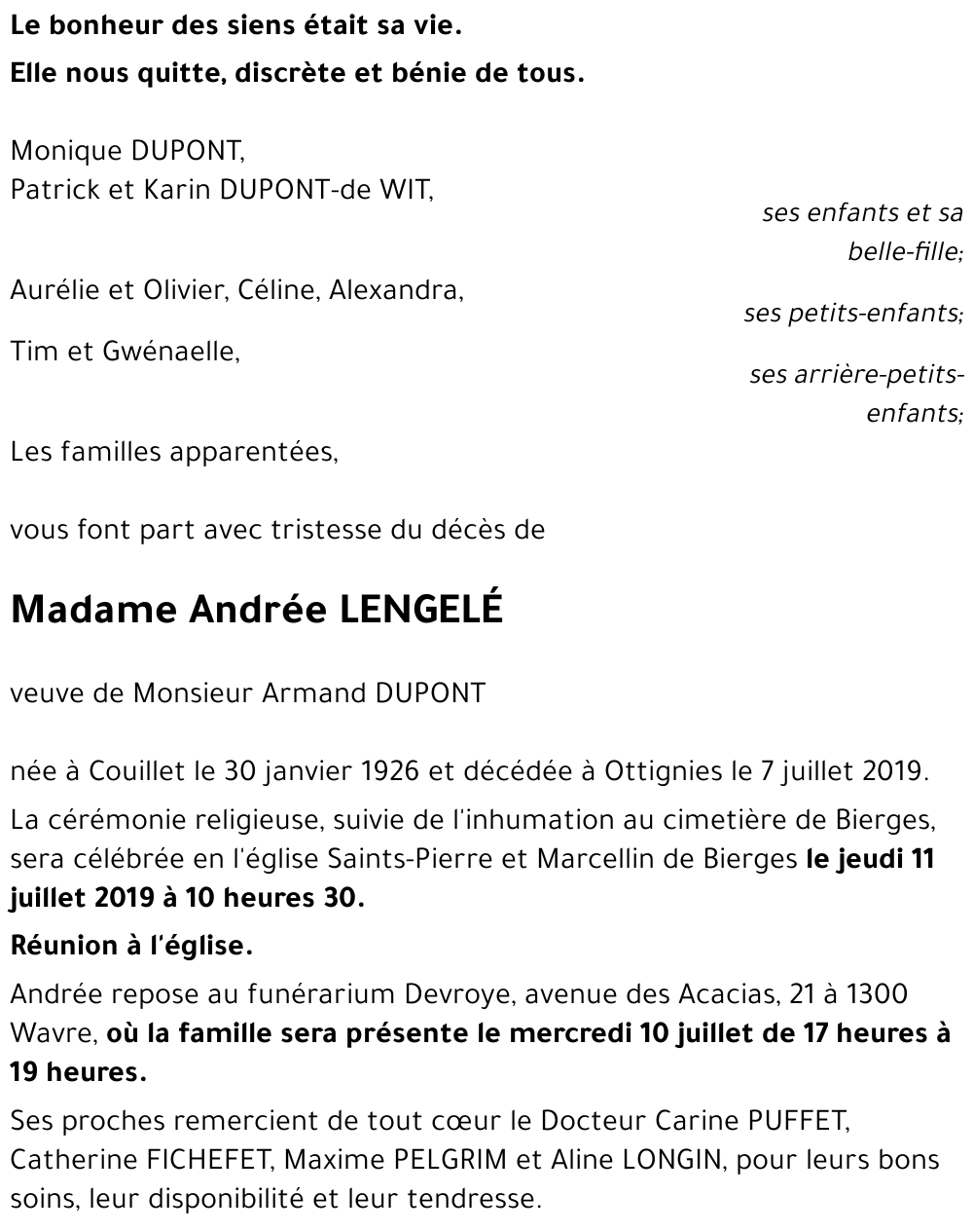 Andrée LENGELÉ