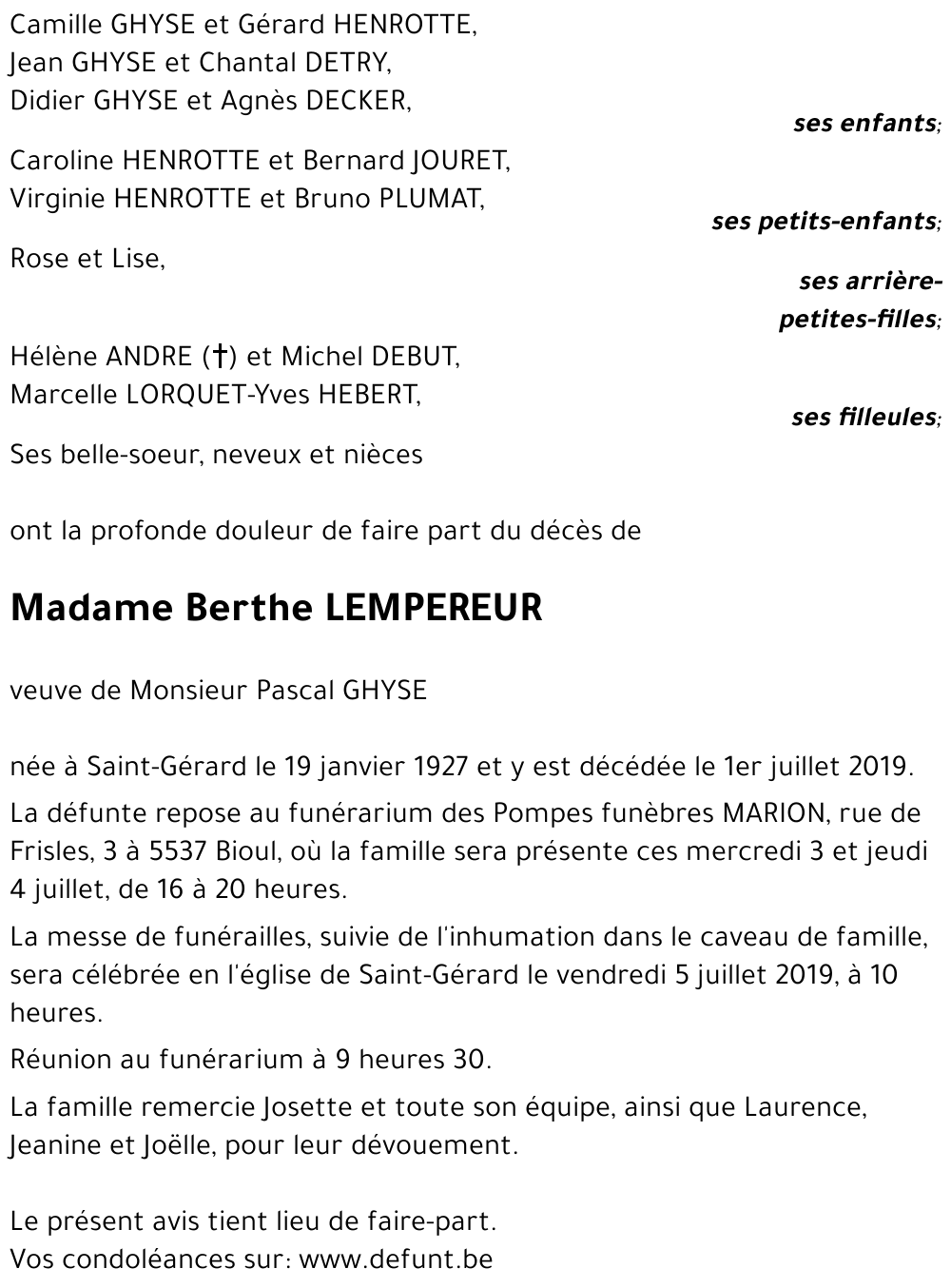 Berthe LEMPEREUR