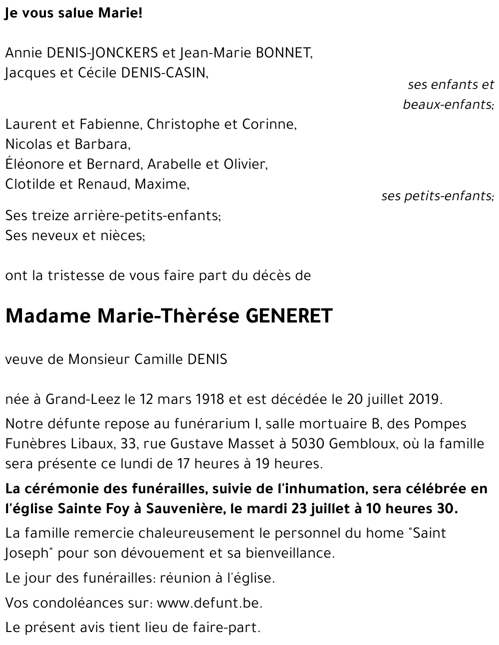 Marie-Thèrése GENERET