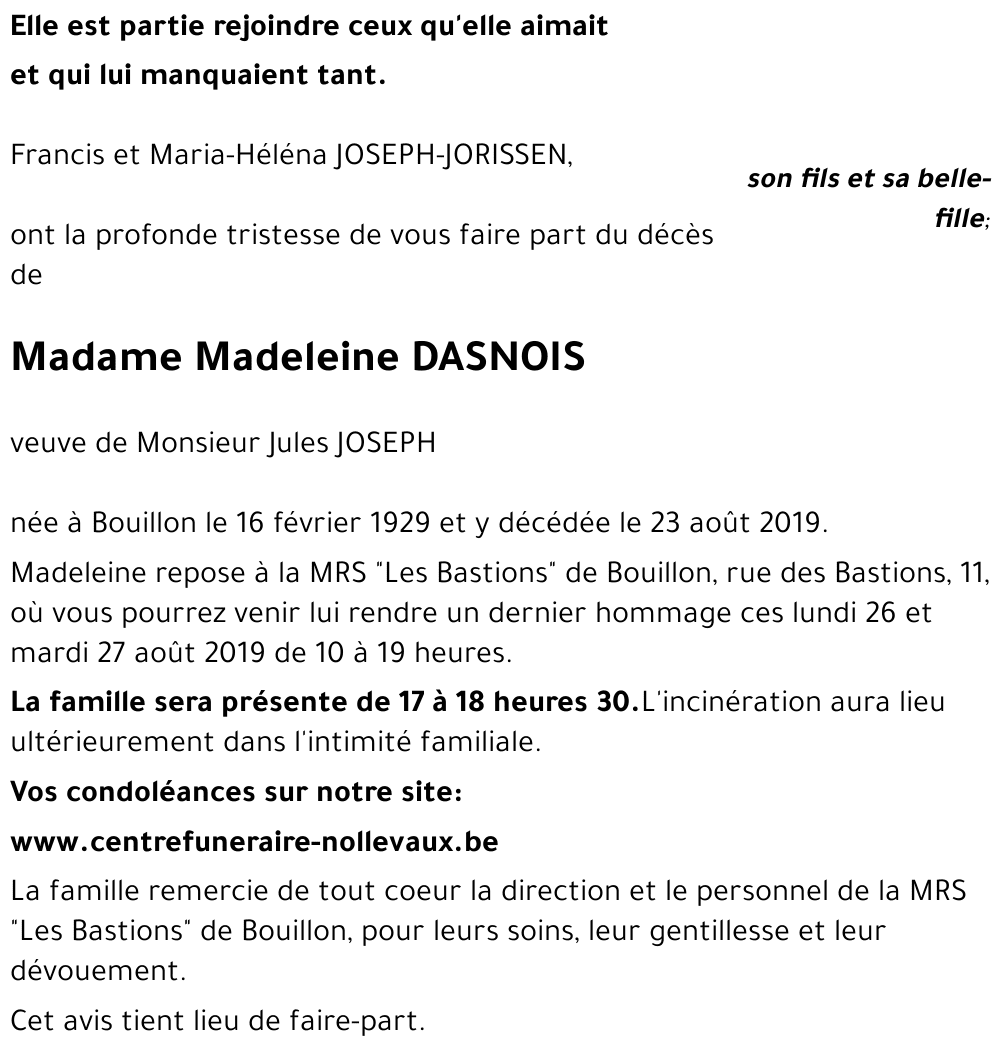 Madeleine DASNOIS