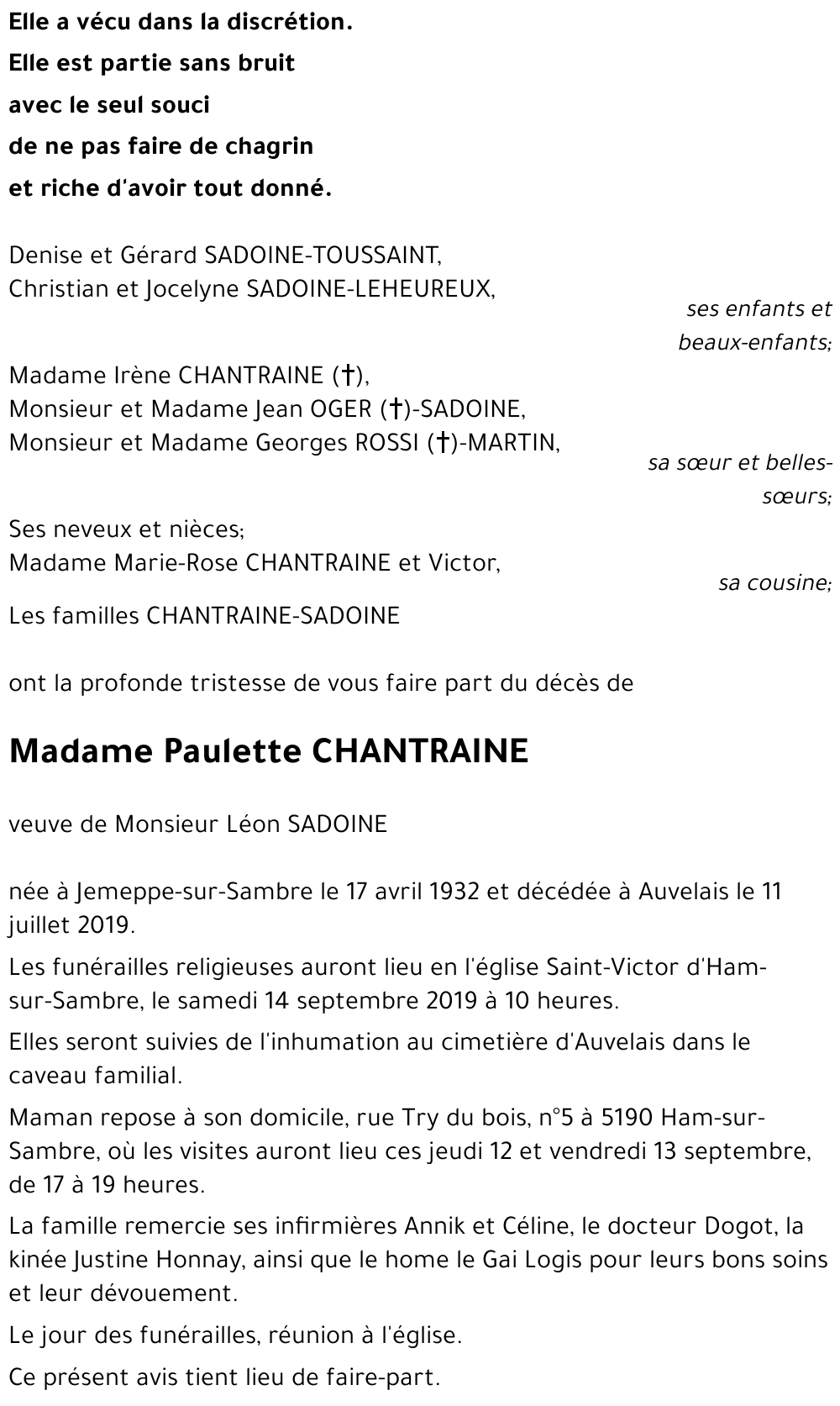 Paulette CHANTRAINE