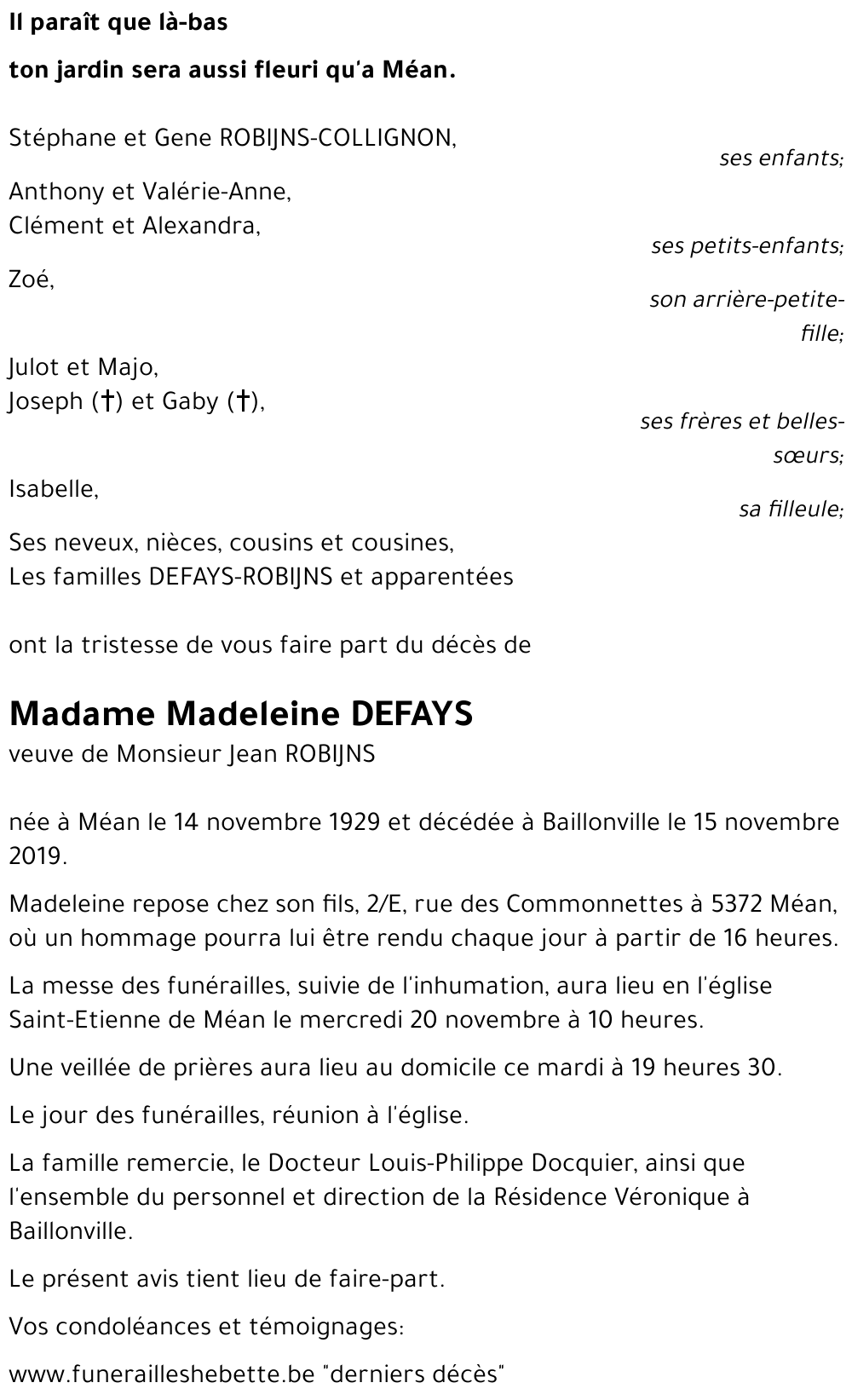 Madeleine DEFAYS