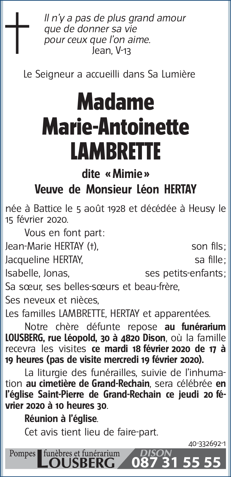 Marie-Antoinette dite Mimie LAMBRETTE