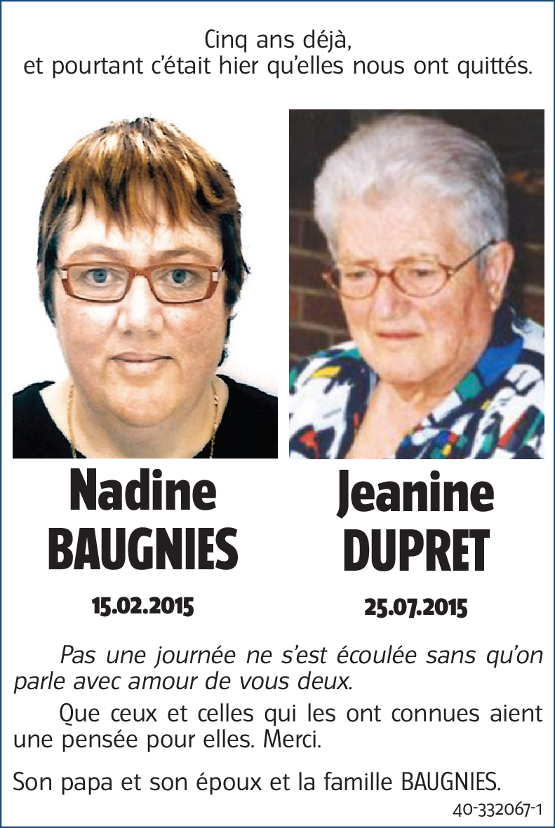 Nadine BAUGNIES Jeanine DUPRET