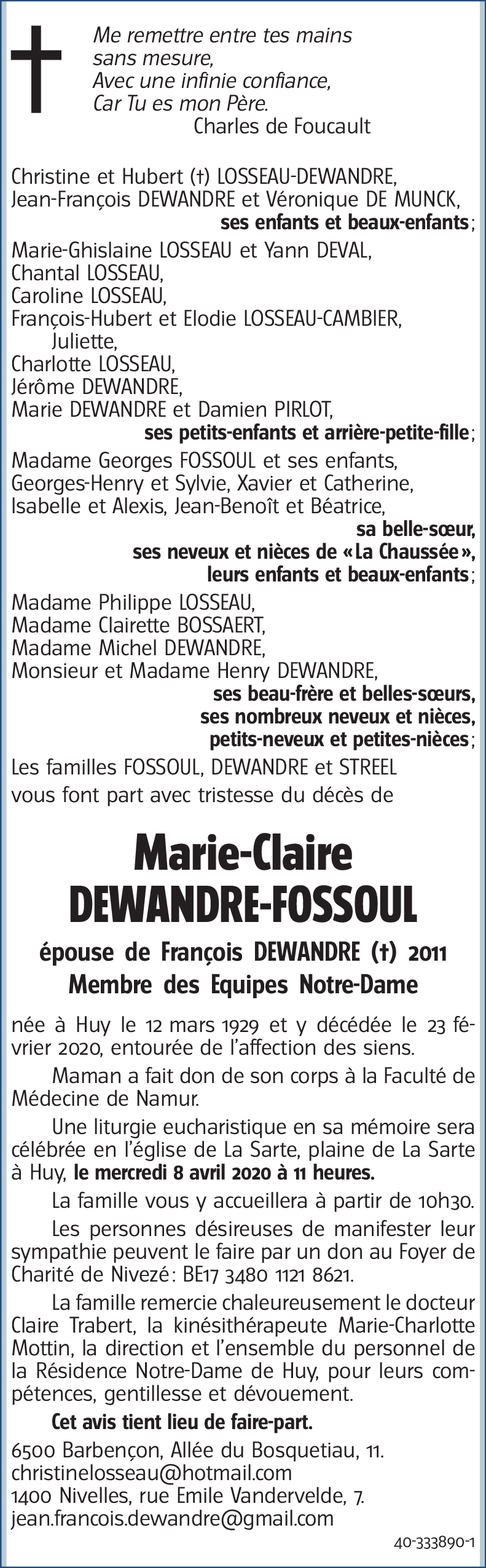 Marie-Claire DEWANDRE-FOSSOUL