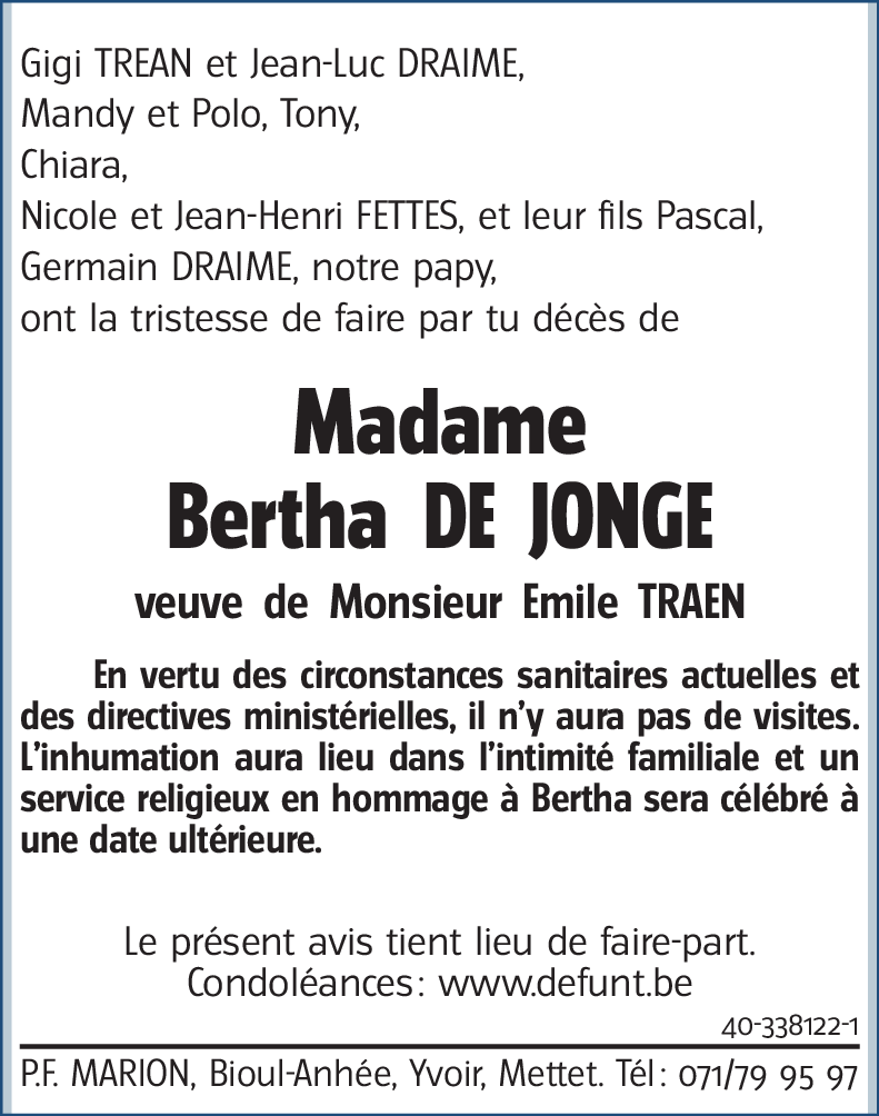 Bertha DE JONGE