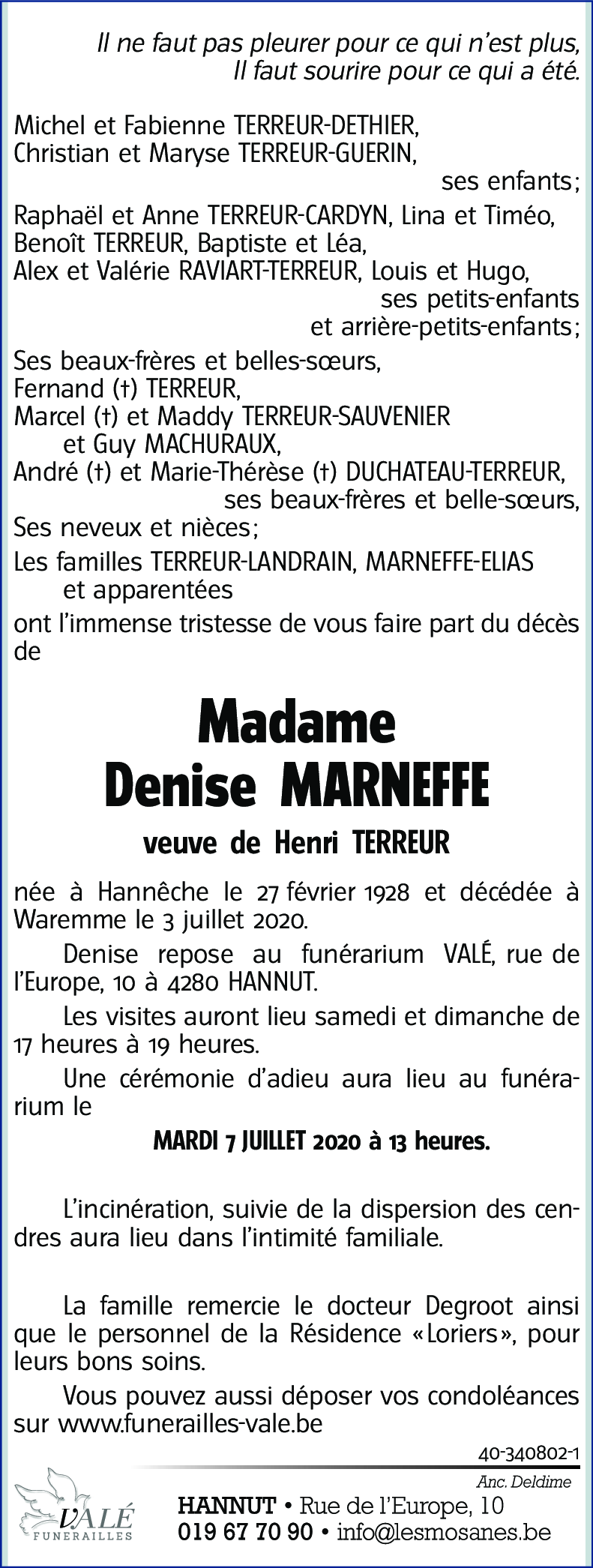 Denise MARNEFFE - TERREUR(+)