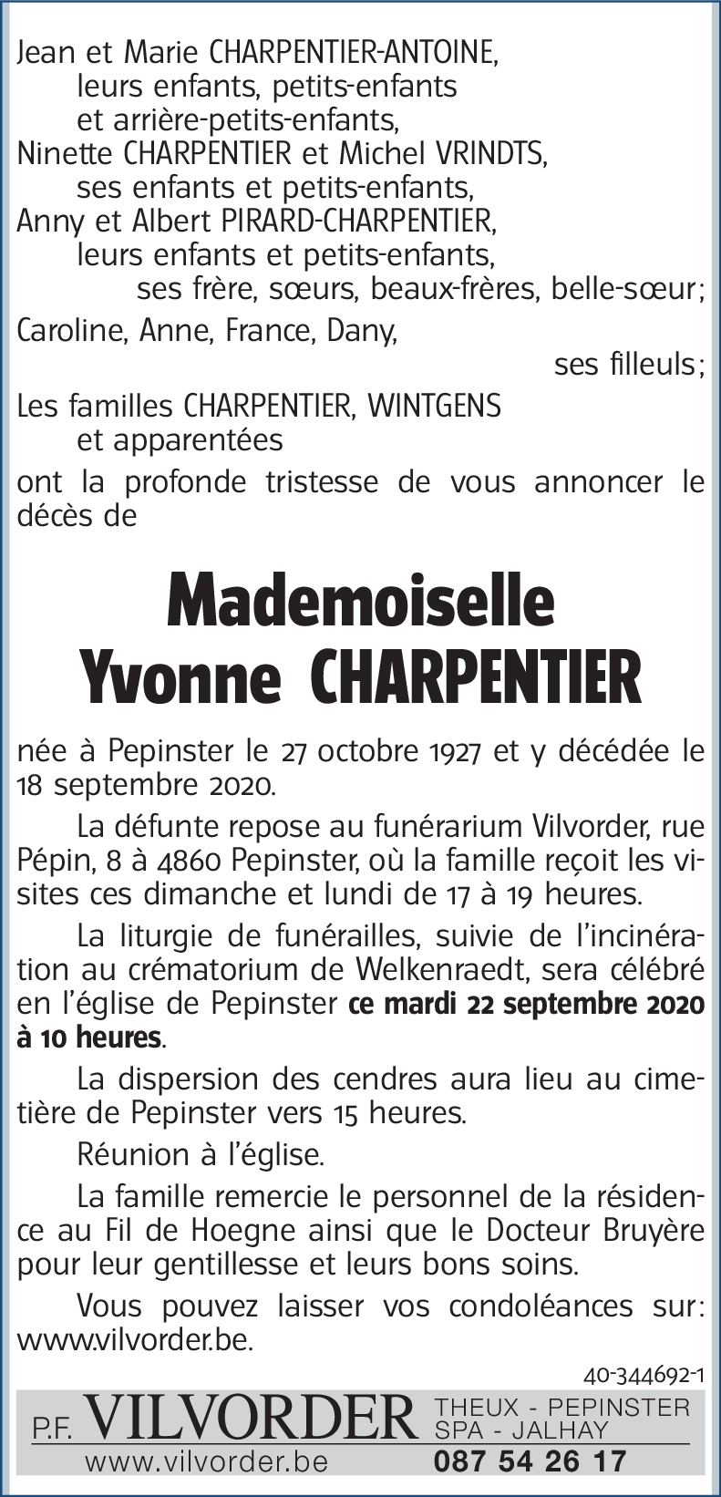Yvonne CHARPENTIER