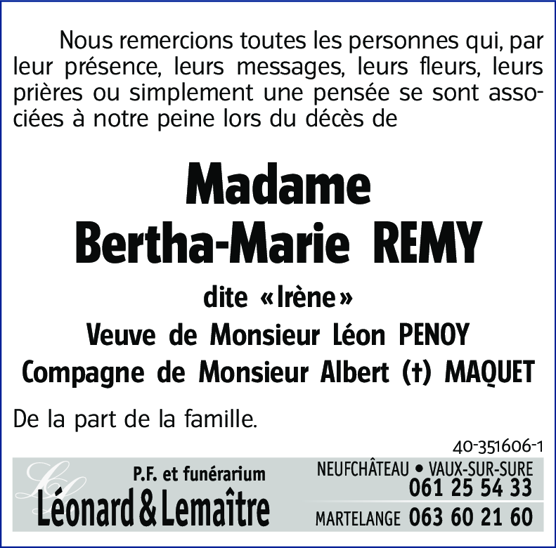 Bertha-Marie REMY