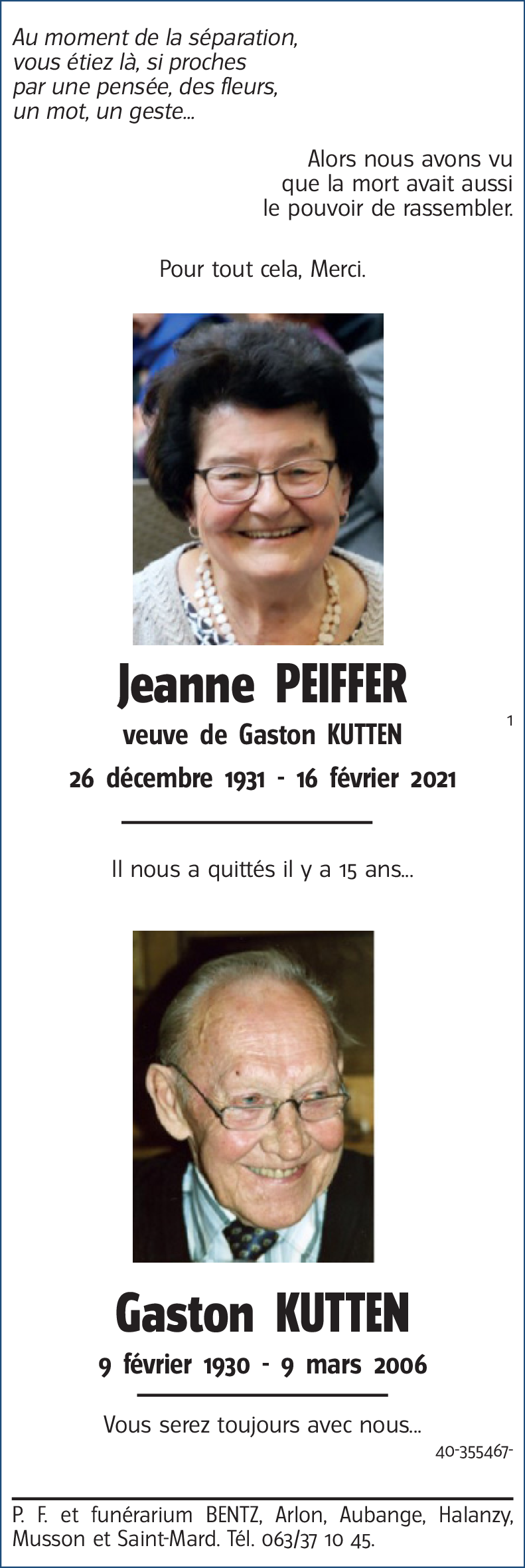 Jeanne PEIFFER Gaston KUTTEN