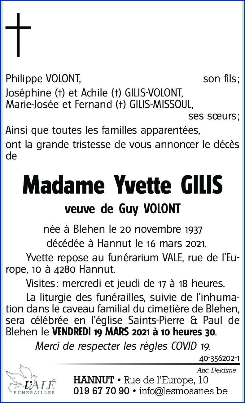 Yvette GILIS - VOLONT(+)