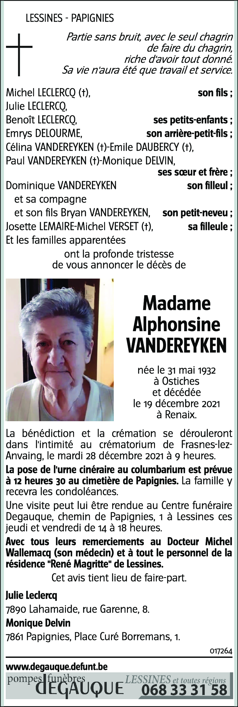 Alphonsine VANDEREYKEN