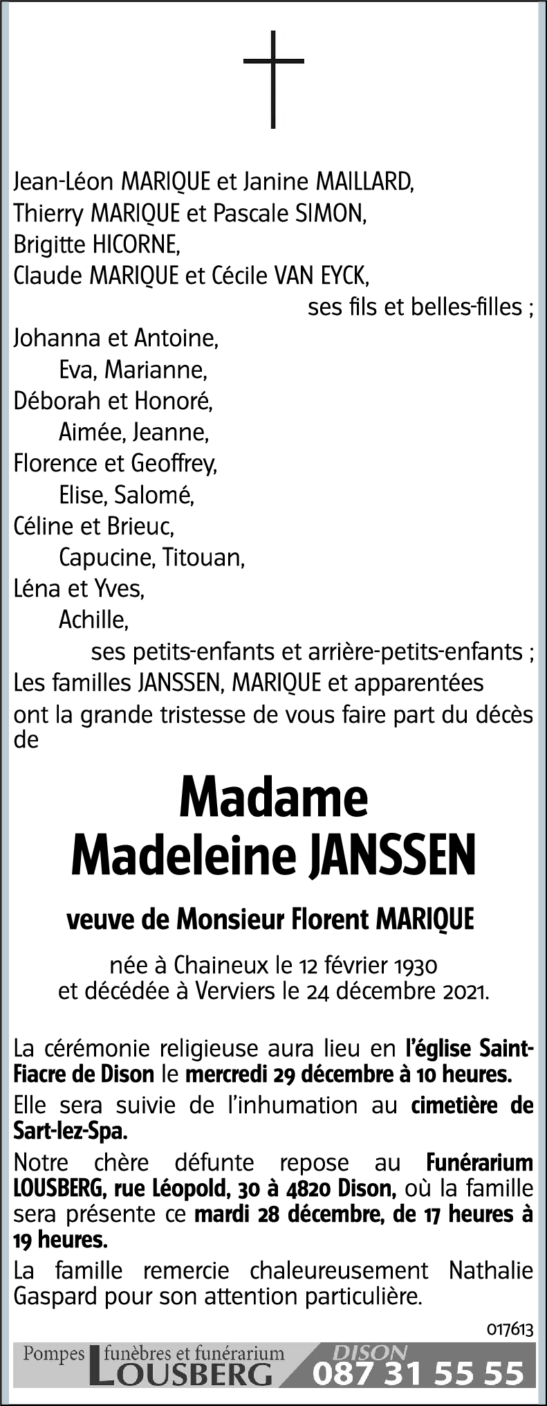 Madeleine MARIQUE-JANSSEN