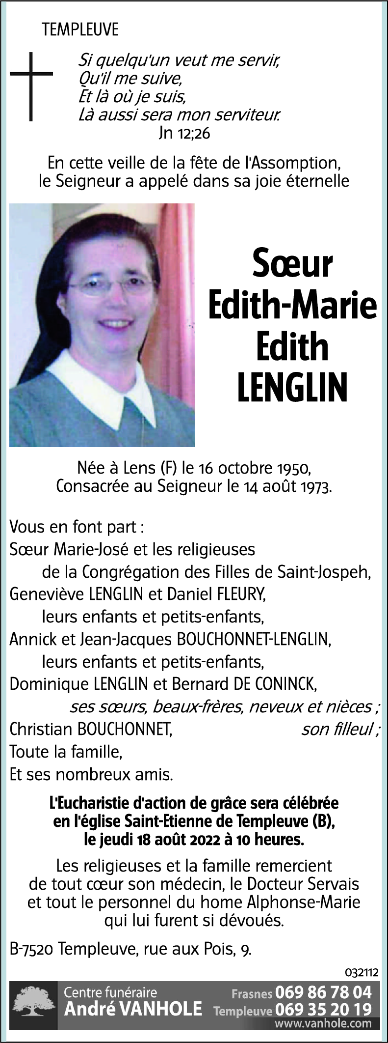 Sœur Edith-Marie Edith LENGLIN