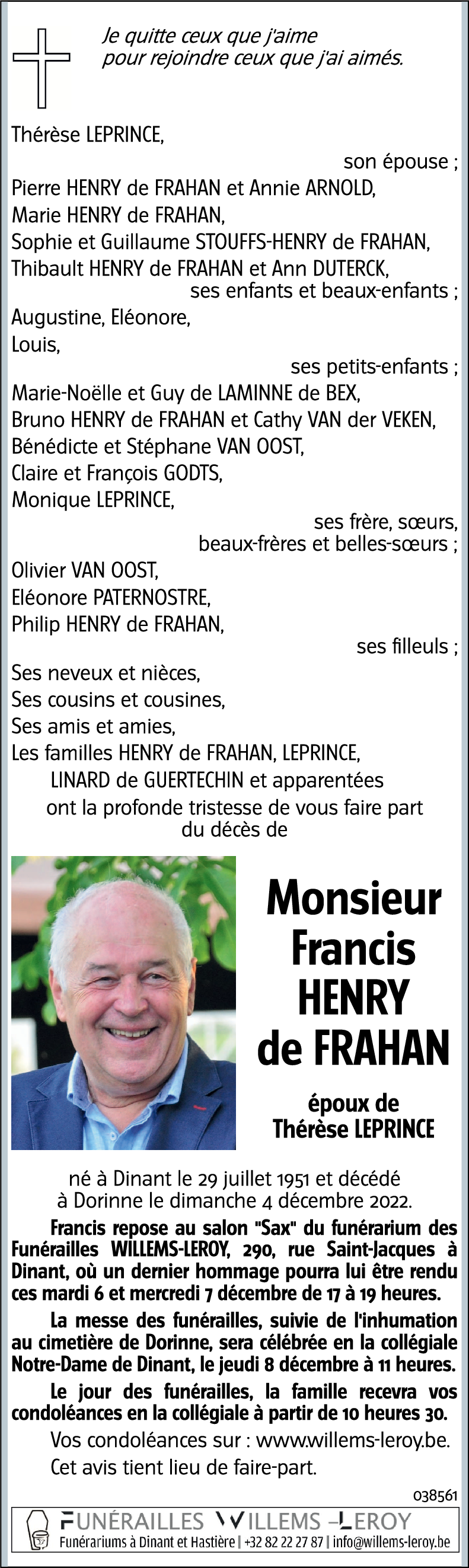 Francis HENRY de FRAHAN