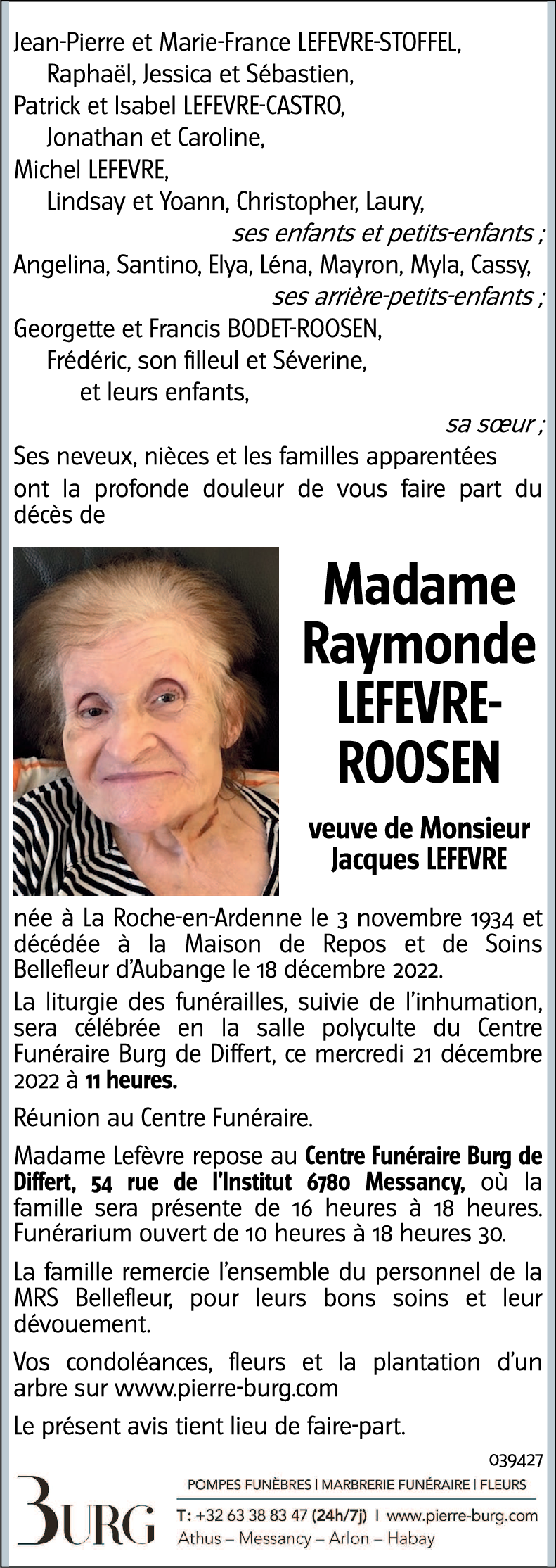 Raymonde LEFEVRE-ROOSEN