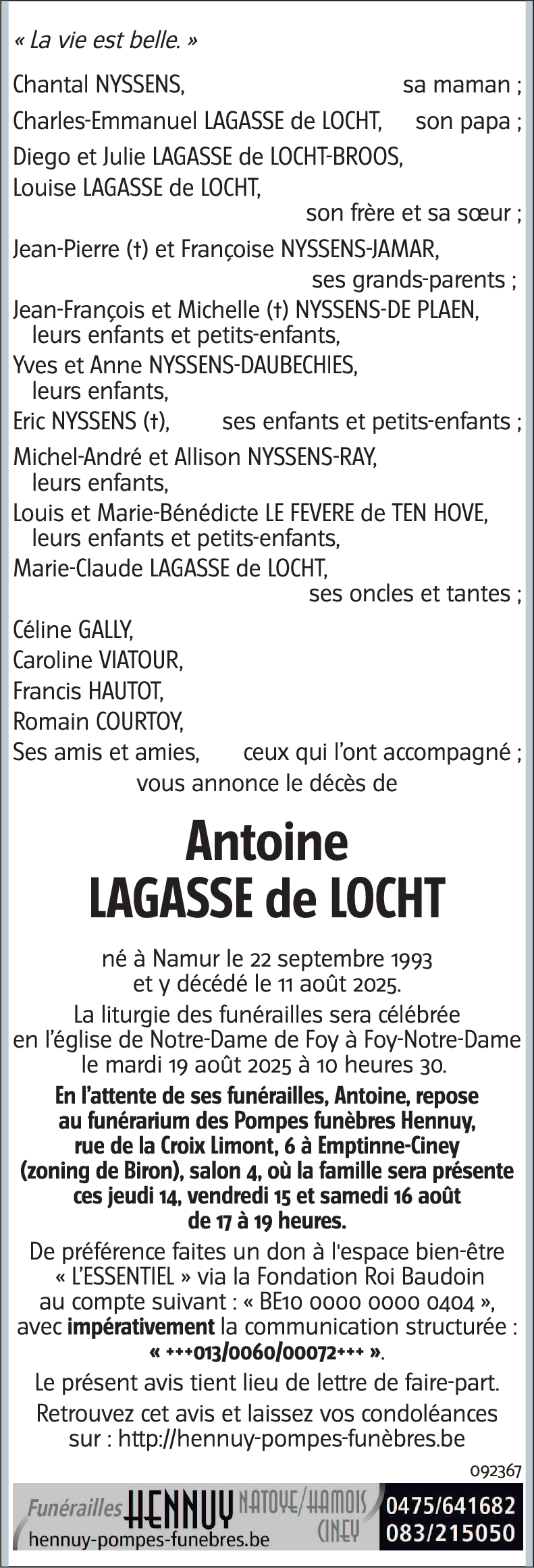 Antoine LAGASSE de LOCHT