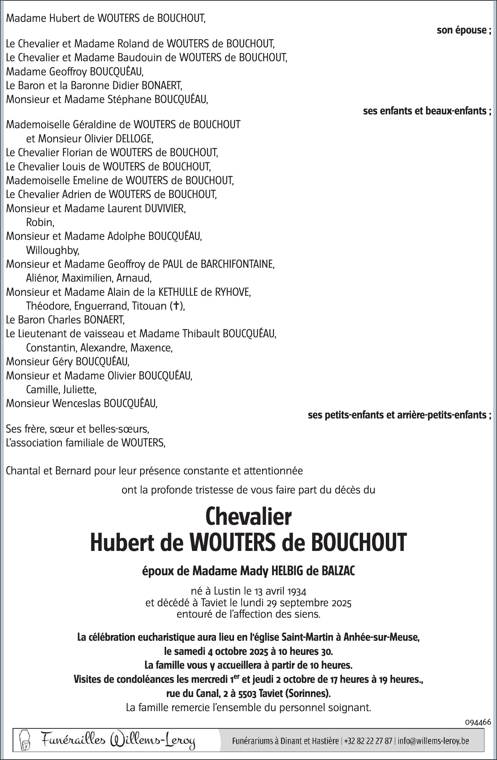 Hubert de WOUTERS de BOUCHOUT