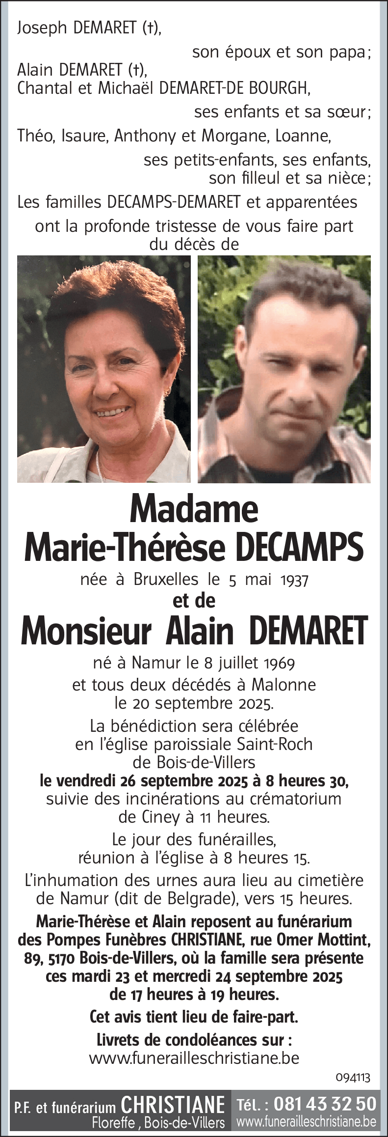 Marie-Thérèse DECAMPS Alain DEMARET