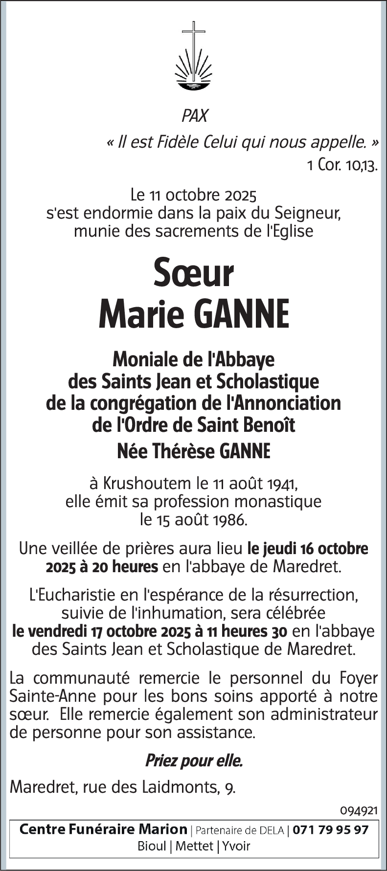 Soeur Marie GANNE