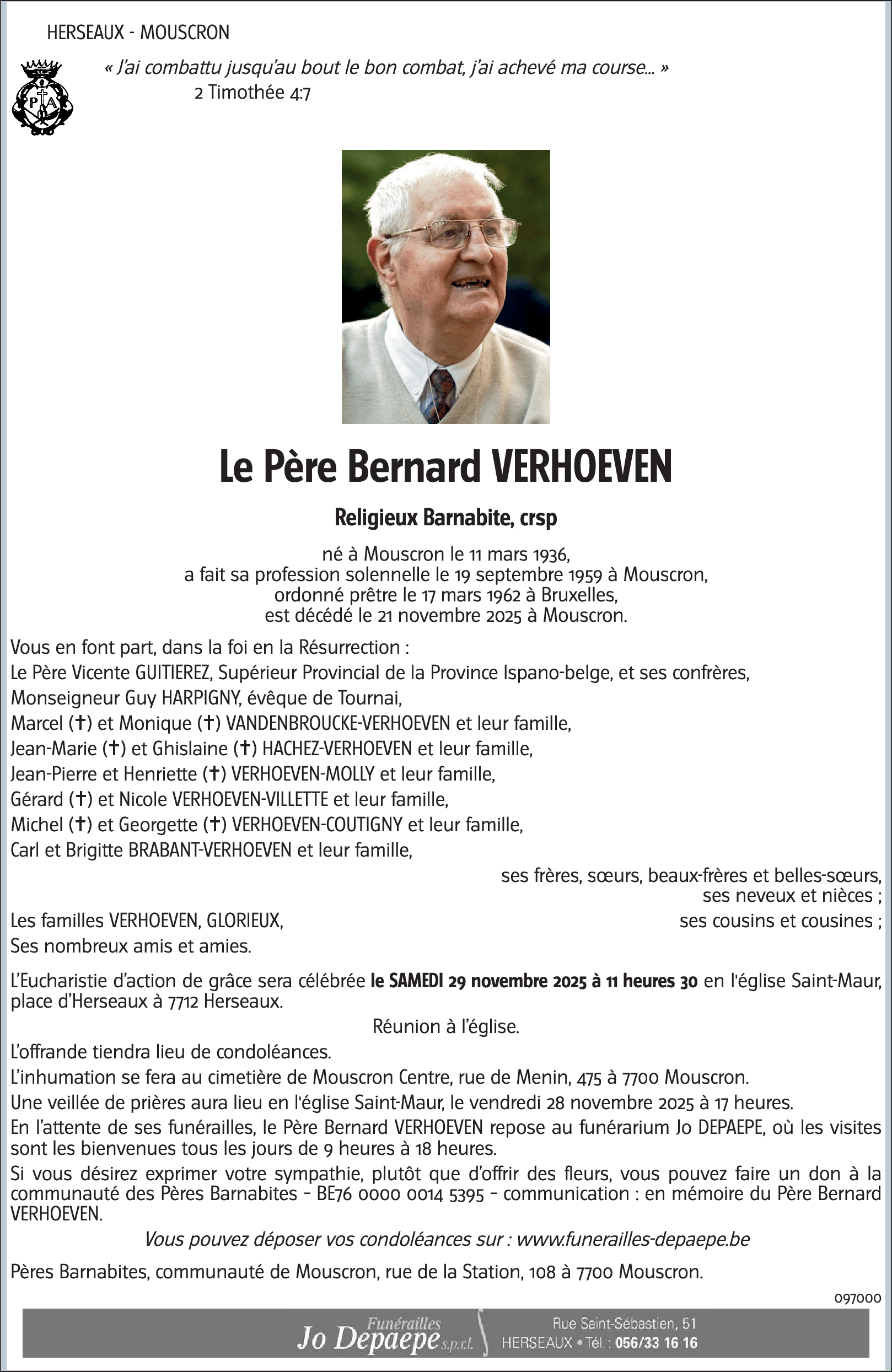 Le Père Bernard VERHOEVEN
