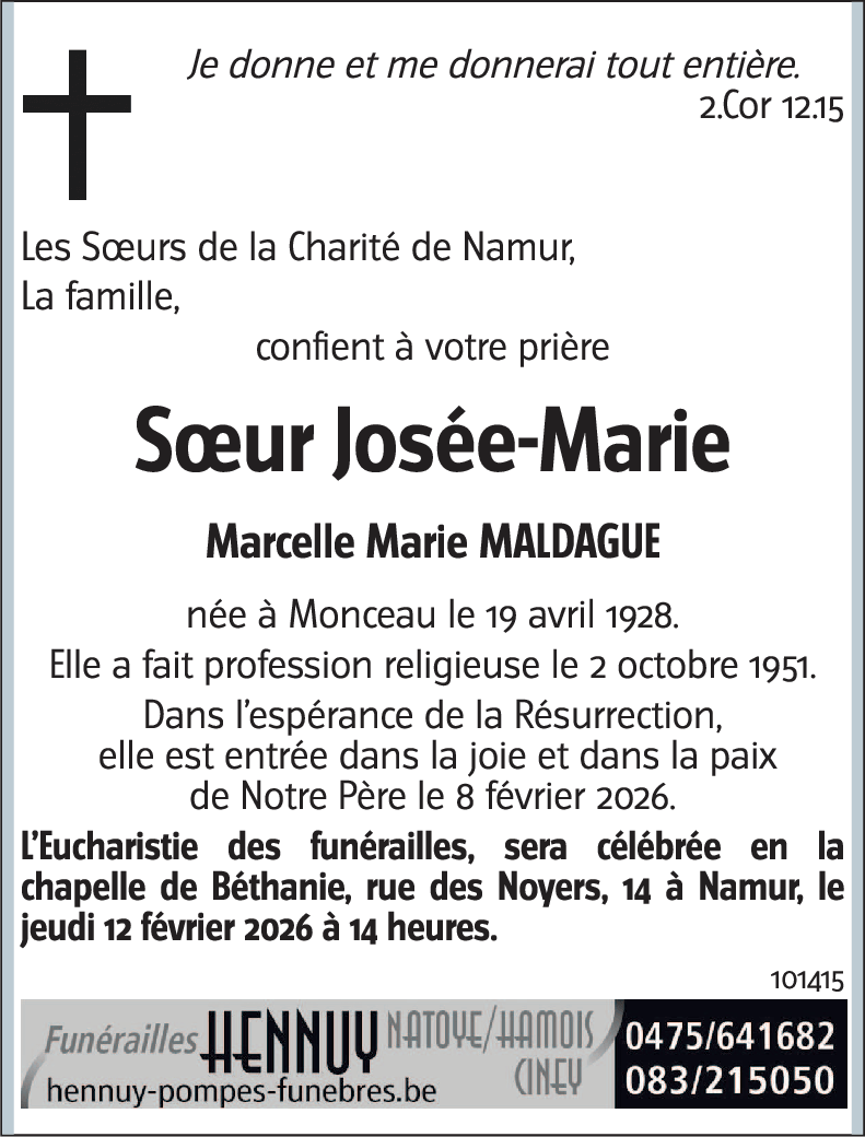 Sœur Josée-Marie Marcelle Marie MALDAGUE