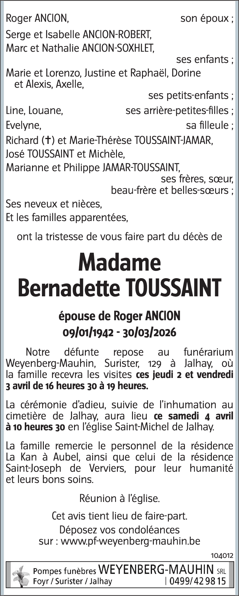 Bernadette TOUSSAINT