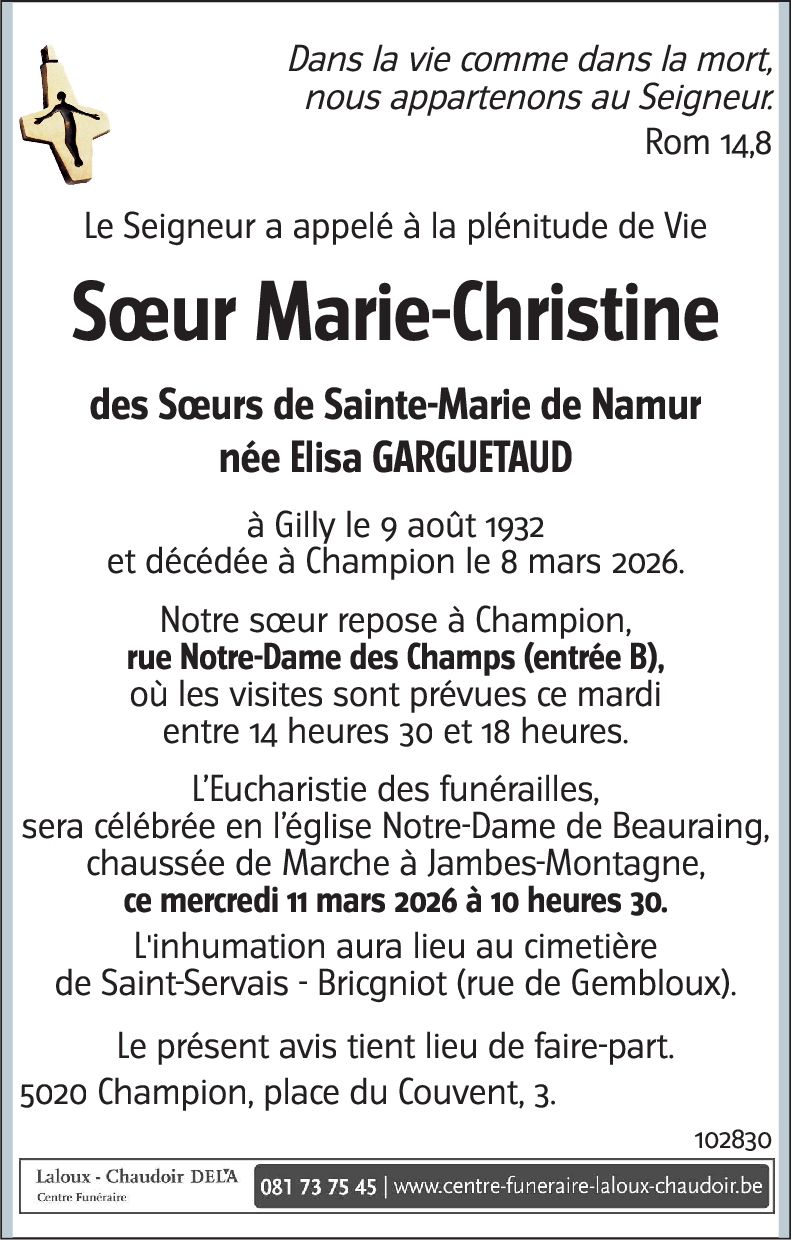 Soeur Marie-Christine GARGUETAUD Elisa