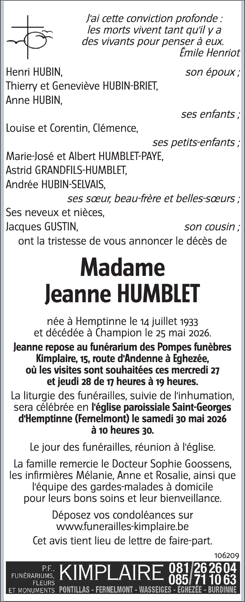 Jeanne HUMBLET