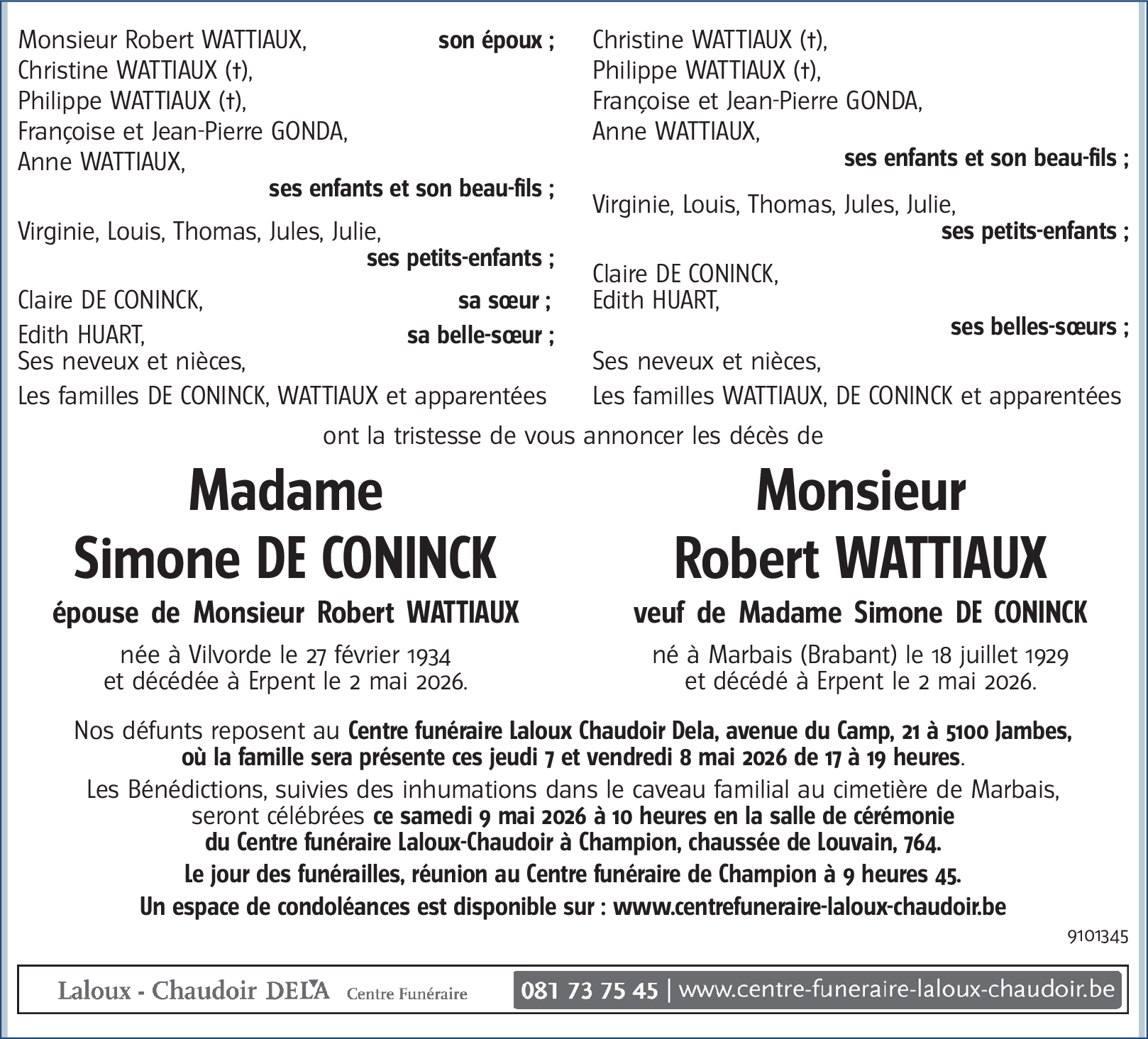 Robert et Simone WATTIAUX-DE CONINCK
