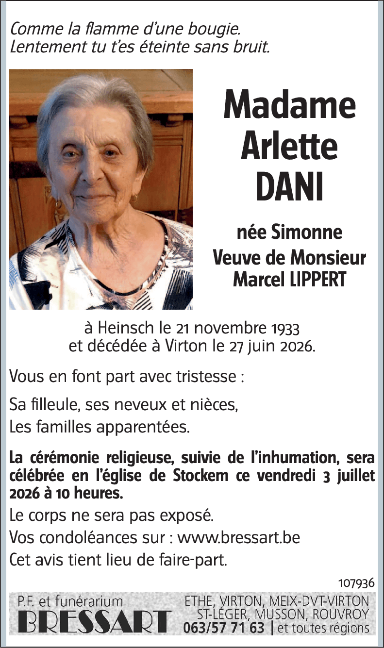 Arlette née Simonne DANI