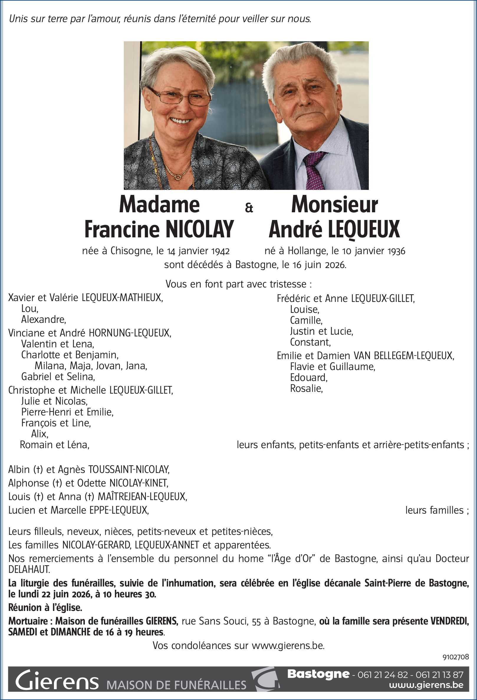 Francine et André NICOLAY-LEQUEUX