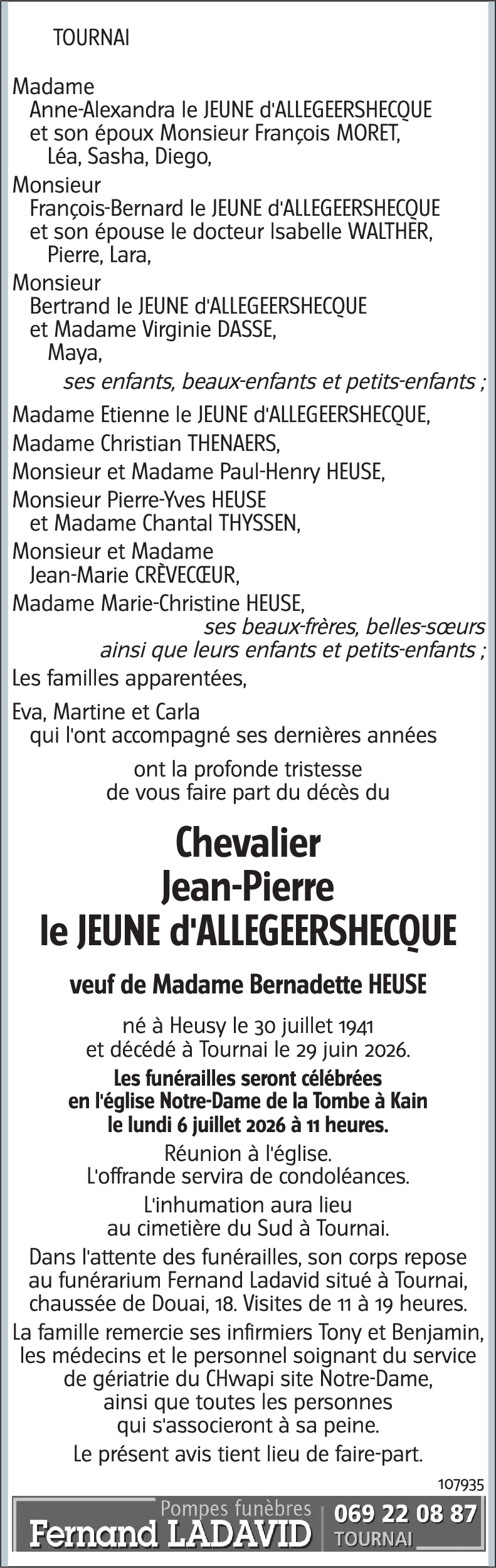 Jean-Pierre le JEUNE d'ALLEGEERSHECQUE
